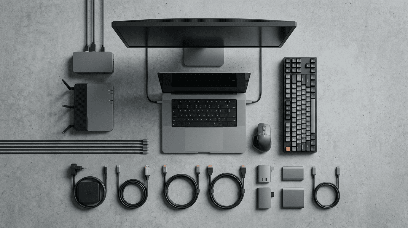 Cleva IT Shop — tech equipment flat lay